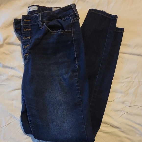 KanCan High Rise Curvy Dark Blue Jeans with Button Detail - Picture 3 of 4